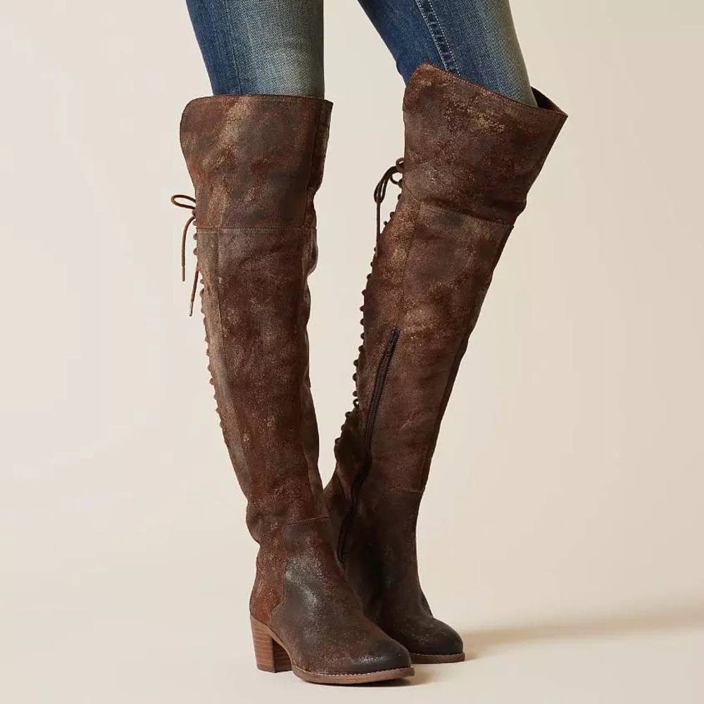 Diba True Sunset Sail Brown Leather Over the Knee Distressed Boots Size 8.5 - Picture 13 of 16